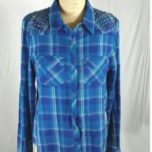 Guess Plaid long sleeve snap button flannel shirt